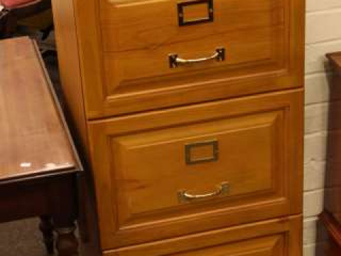 Pine finish three drawer filing cabinet
