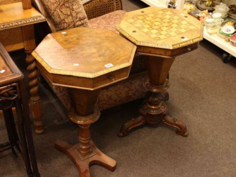 Two Victorian octagonal sewing tables