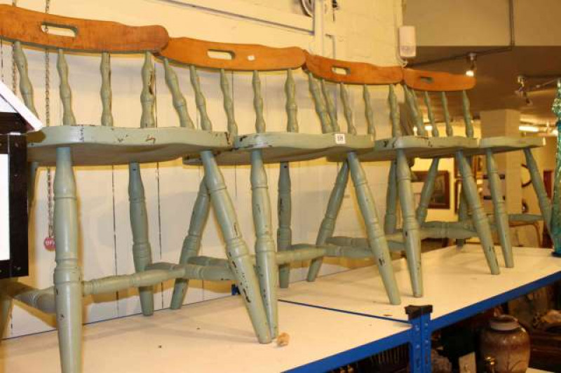 Set of four green painted kitchen chairs