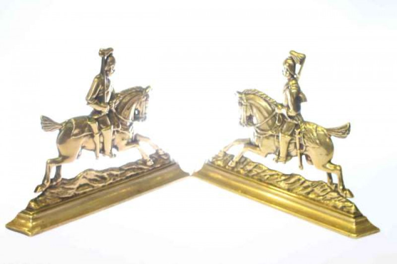Pair brass military equestrian door stops