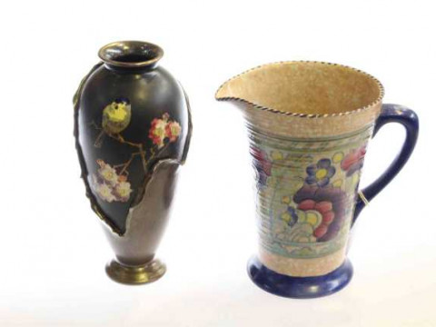 Charlotte Rhead Crown Ducal jug and Bretby vase (2)