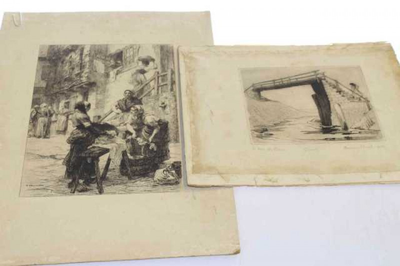 Two unframed etchings