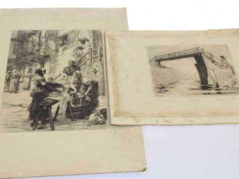 Two unframed etchings