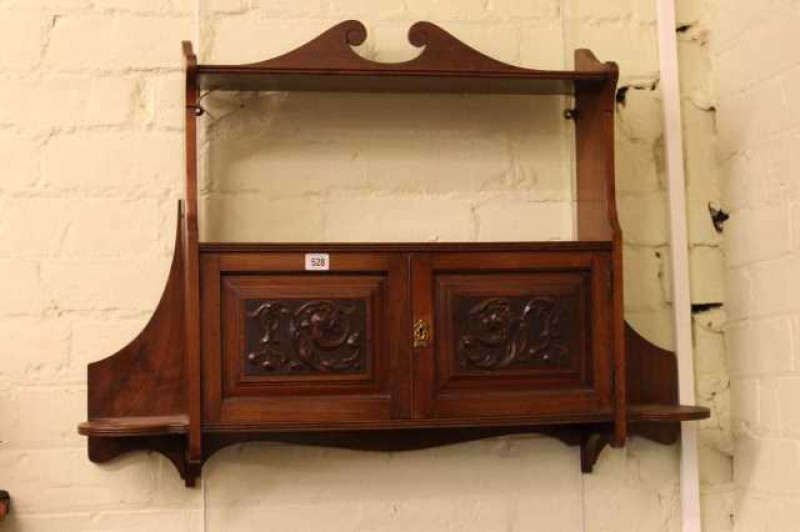 Walnut double carved panel door wall cabinet
