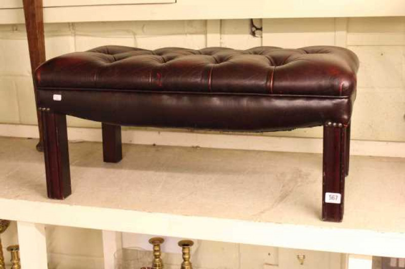 Ox blood buttoned leather footstool