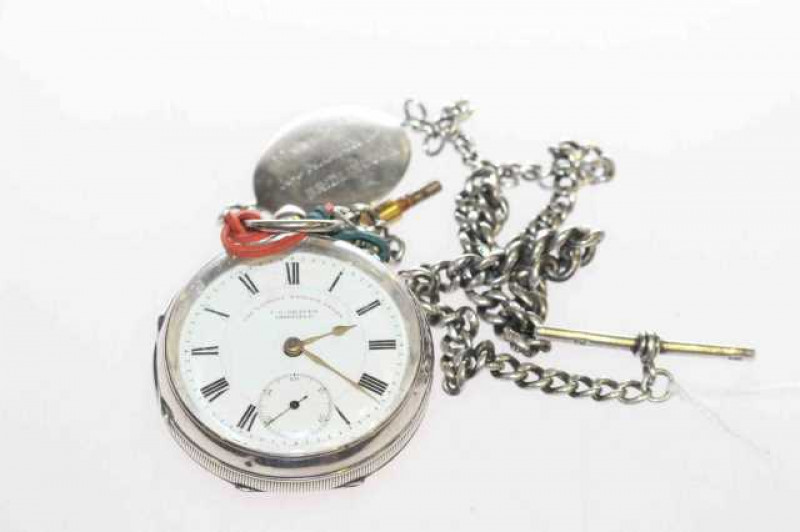 'Express' English Lever silver pocket watch with silver chain