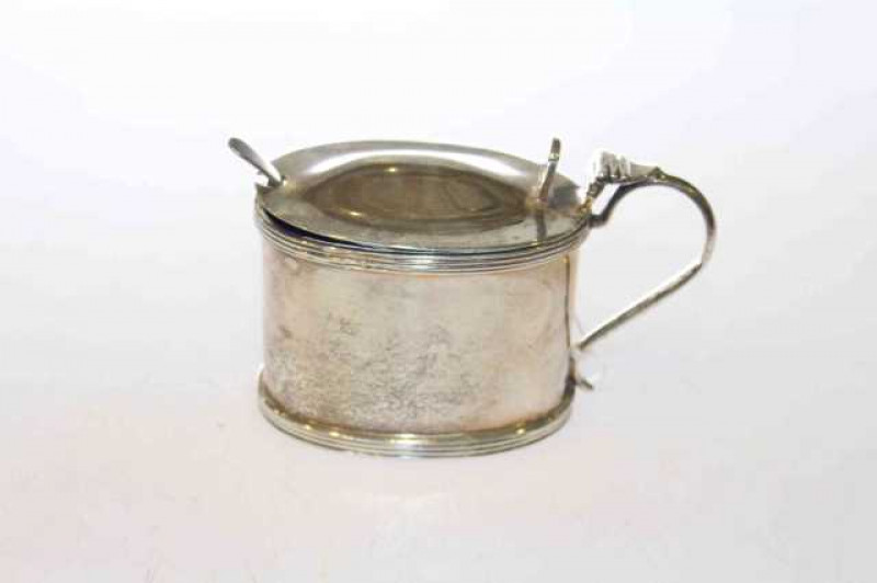 Silver oval mustard, Chester mark, dated rubbed
