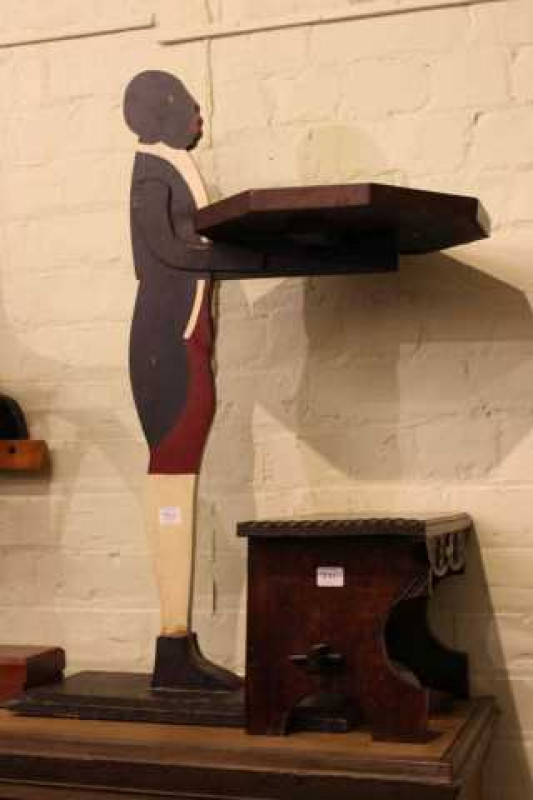 Vintage hand sewing machine, carved oak stool and novelty dumb waiter (3)