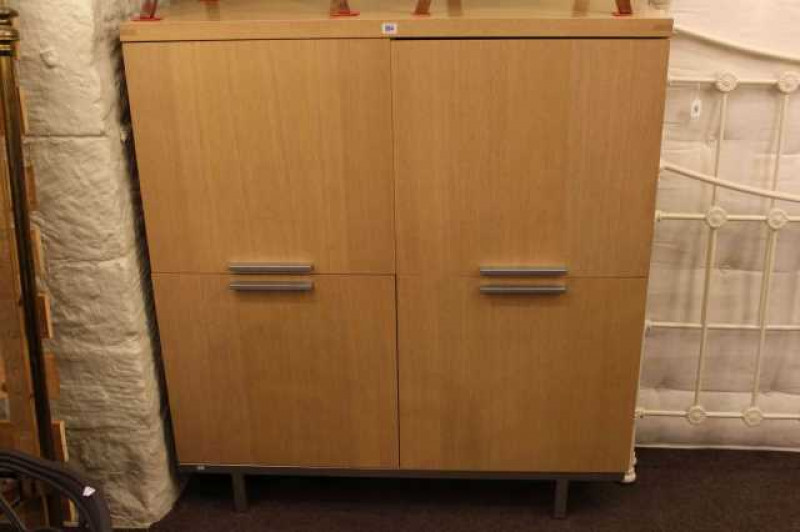 Italian beech finish four door office cabinet with adjustable glass shelves