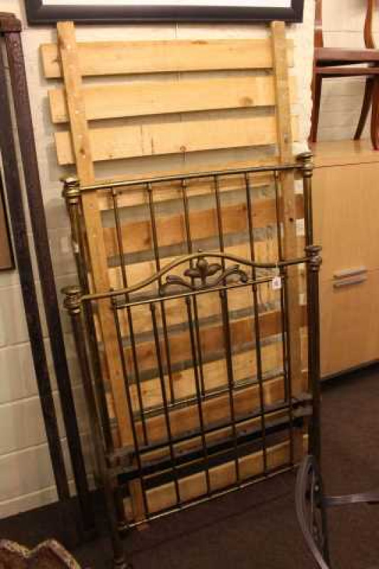 Late 19th Century/early 20th Century satin brass 3ft bedstead