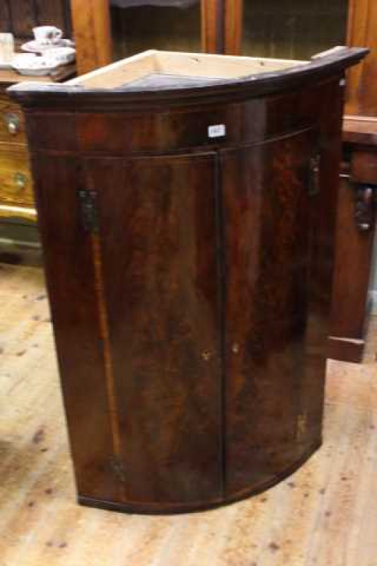 19th Century Mahogany bow front corner wall cupboard and Georgian mahogany carver chair (2)