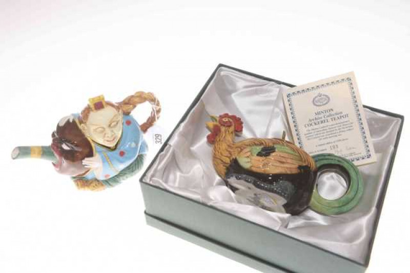 Two boxed limited edition Minton novelty teapots, Cockerel and Chinaman