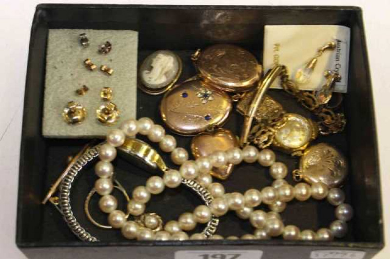 9 carat gold lockets, gold and silver ring, etc