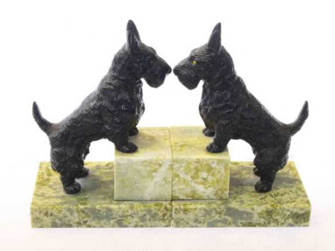 Pair of spelter Scottie dog bookends
