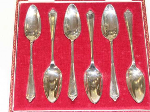 Set of six silver grapefruit spoons