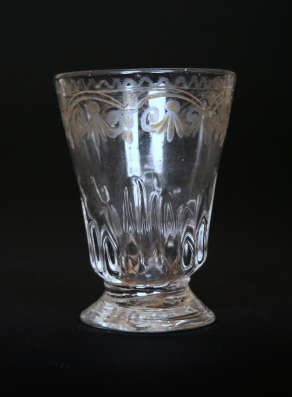 A CONTINENTAL CORDIAL GLASS, late 18th Century, with cotton twist stem and domed circular foot; together with a facon de venise wine glass, the knopped stem moulded with masks and flowerheads and with aventurine inclusions; and a small 18th Century spirit