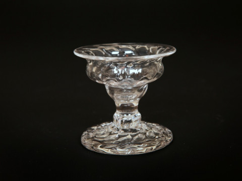 A SMALL GLASS PATCH STAND, CIRCA 1770, the moulded bowl with flared rim,...