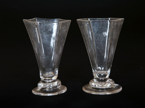 A PAIR OF 18th CENTURY JELLY GLASSES, of tapering hexagonal form, on a...