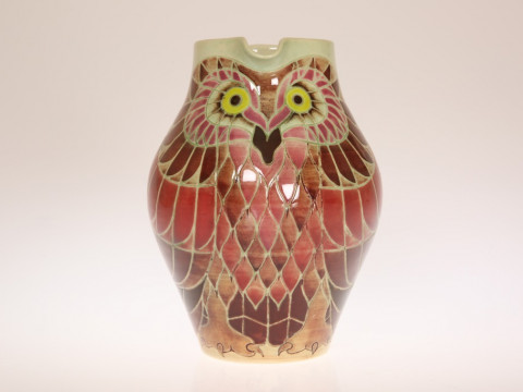 A SALLY TUFFIN FOR DENNIS CHINA WORKS OWL JUG, impressed and painted marks, Rory McLeod thrower (97), ST monogram and no. 86. 15cm thumbnail