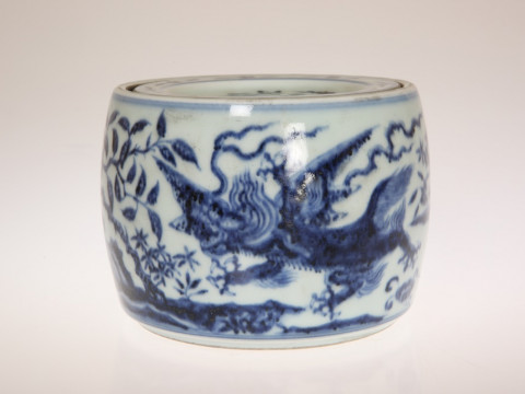 A CHINESE BLUE AND WHITE PORCELAIN JAR AND COVER IN THE MING STYLE, of...