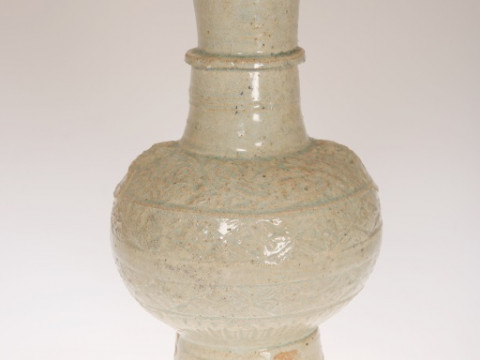 A CHINESE QINGBAI POTTERY VASE, POSSIBLY SONG DYNASTY, of baluster form,...
