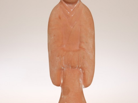 A CHINESE BLUE AND WHITE JAR, of ovoid form, 18.5cm; together with A CHINESE SLEEVE VASE, decorated with iron red, 28cm; and A CHINESE TERRACOTTA FIGURE, 25cm. (3) thumbnail