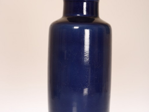 A CHINESE BLUE GLAZED PORCELAIN ROULEAU VASE OF KANGXI TYPE, of characteristic...