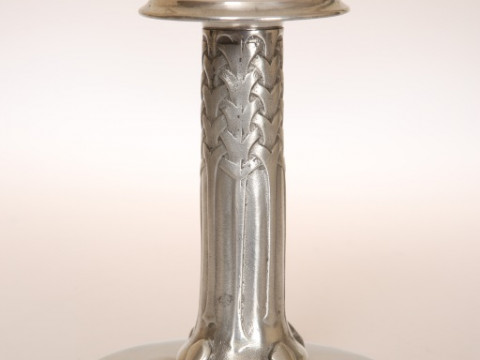 ARCHIBALD KNOX (1864-1933) FOR LIBERTY & CO A TUDRIC PEWTER CANDLESTICK,...