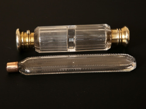 A MID-VICTORIAN SILVER-MOUNTED CUT-GLASS DOUBLE ENDED SCENT BOTTLE, the...