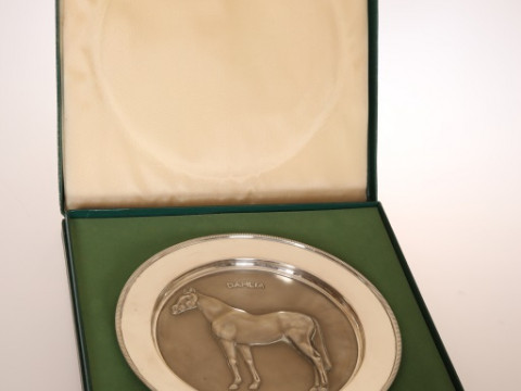 RACING INTEREST: A SILVER COMMEMORATIVE DISH, DAHLIA, hallmarked for Roberts...