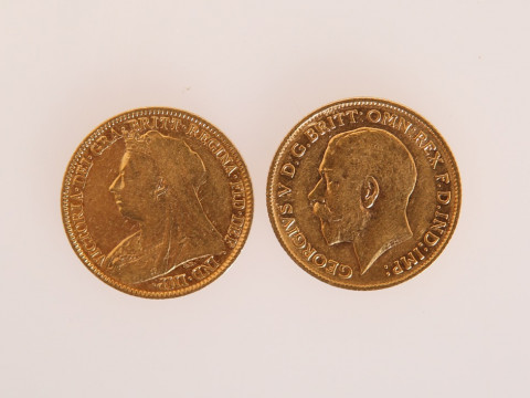 TWO HALF SOVEREIGNS, VICTORIA 1894 AND GEORGE V 1912 (2)