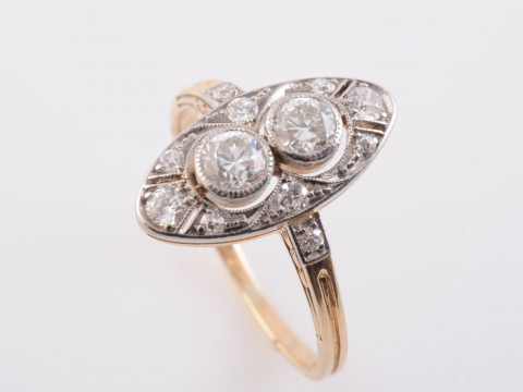 A DIAMOND RING, circa 1880-1890, the marquise shaped mount with pierced...
