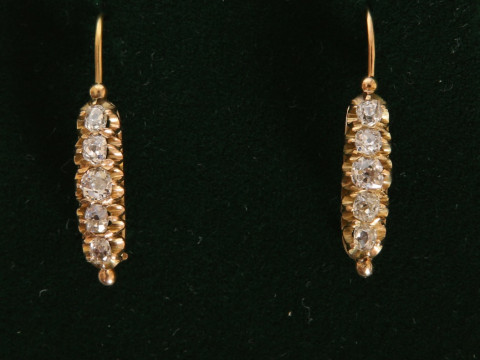 A PAIR OF DIAMOND EARRINGS, circa 1880-1890, the three articulated sections...