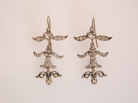 A PAIR OF DIAMOND EARRINGS, circa 1890-1900, the five graduating old brilliant...