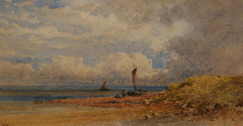 MARY WEATHERILL (1834-1913), SANDSEND, initialled lower left, watercolour, framed. 11.5cm by 21.5cm