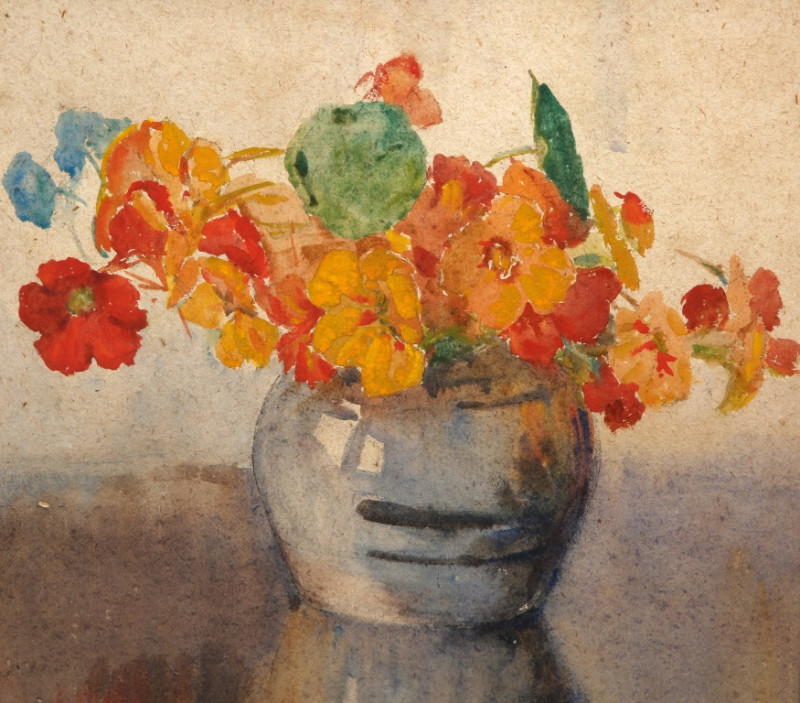 A*** M*** WALKER (20TH CENTURY), STILL LIFE OF FLOWERS IN A VASE, signed lower left, watercolour, framed, 35cm by 31cm; together with C*** RICHARDSON, NEAR WHITBY, signed and titled lower right, watercolour, framed, 17cm by 35.5cm. (2)