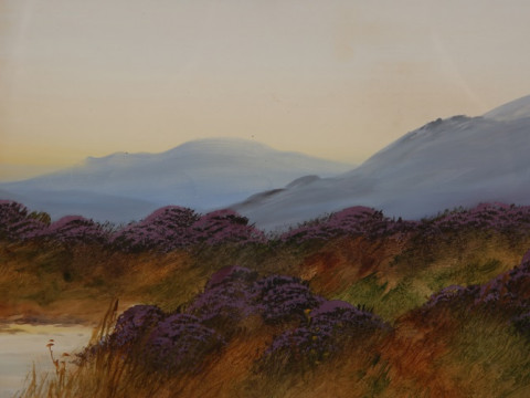 JOHN CARLISLE, HEATHER CLAD MOORLAND, A PAIR, each signed, watercolours, framed. 19cm by 36.5cm thumbnail