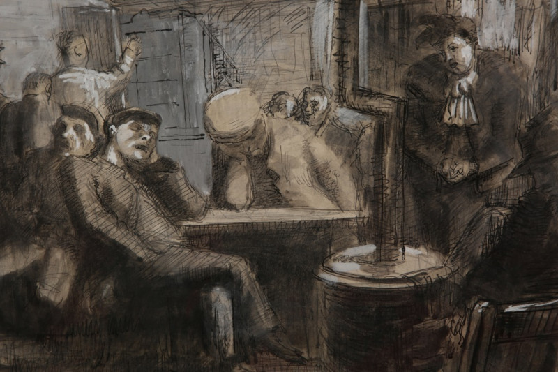 THOMAS RATHMELL (1912-1990), TRANSPORT CAFE, signed lower left, mixed media, framed. 27cm by 35cm