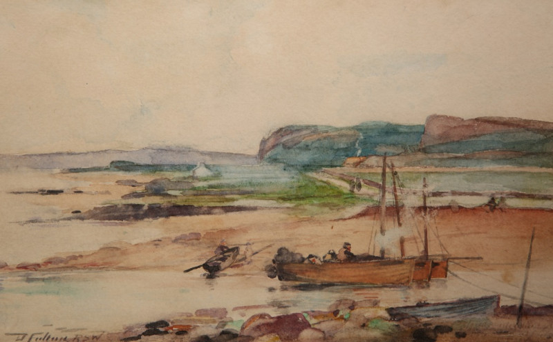 DAVID FULTON (1848-1930), OFF THE SCOTTISH COAST, signed lower left, watercolour, framed. 14.5cm by 25cm