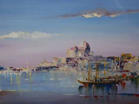 ROBERTO LUIGI VALENTE (ITALIAN, BORN 1926), VENICE, A PAIR, each signed...