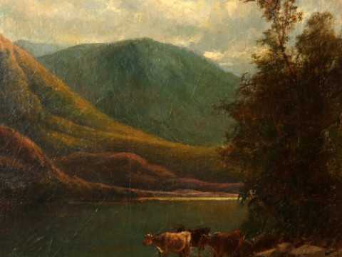 JAMES BURRELL SMITH (1822-1897), CATTLE BY THE WATERS EDGE, signed and...