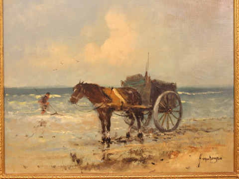 HENDRIK VAN DONGEN (DUTCH), FIGURE, HORSE AND CART ON THE BEACH, signed...