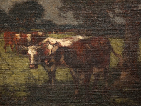 HORACE MANN LIVENS (BRITISH, 1862-1936), COWS AT PASTURE, signed lower...