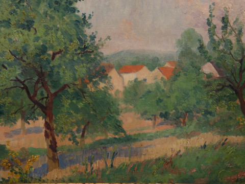 FRENCH SCHOOL, SUMMER LANDSCAPE, indistinctly signed lower right, oil...