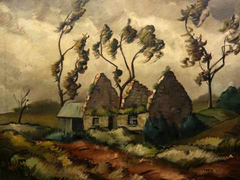 COLUM ROBERT GORE-BOOTH (1913-1959), RUINED COTTAGE IN A LANDSCAPE, signed...