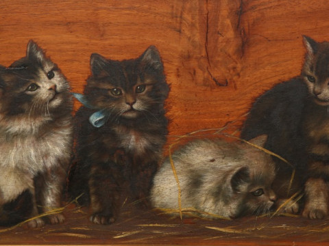 BESSIE BAMBER (1870-1910), FOUR KITTENS, signed with initials and dated...