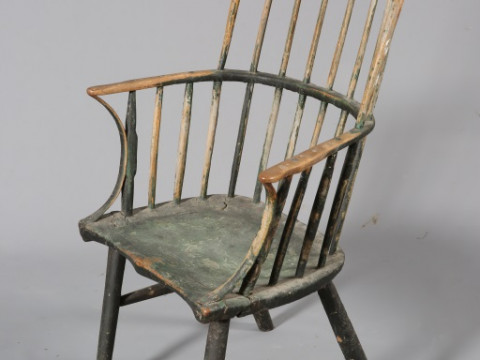 A YORKSHIRE GREEN PAINTED WINDSOR CHAIR, LATE 18TH/EARLY 19TH CENTURY,...