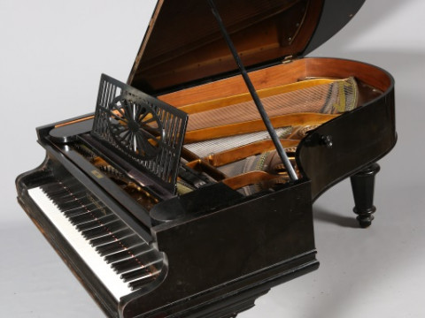 A C. BECHSTEIN EBONISED BABY GRAND PIANO, NO. 34972, raised on faceted...