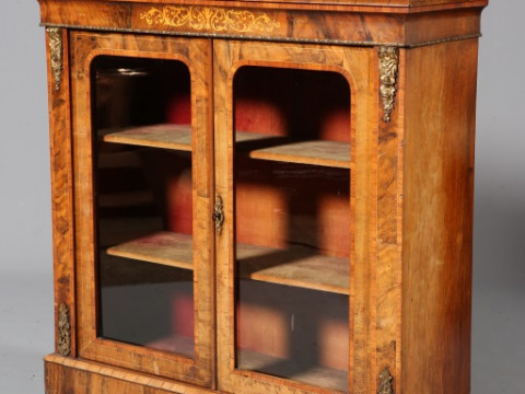 A VICTORIAN GILT-METAL MOUNTED, INLAID AND BURR WALNUT BOOKCASE, with...