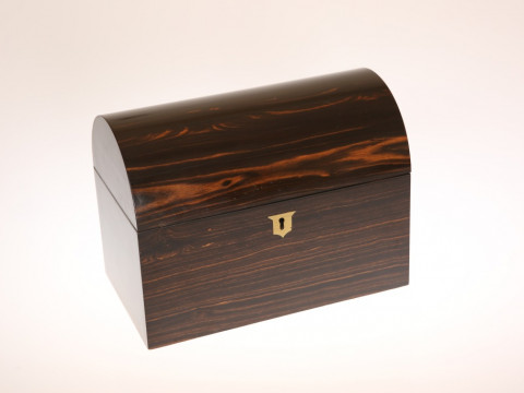 A MID-19th CENTURY COROMANDEL TEA CADDY, with domed top opening to twin...